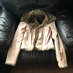 Charlotte Russe Reversible jacket, Leopard fur on one side and light pink